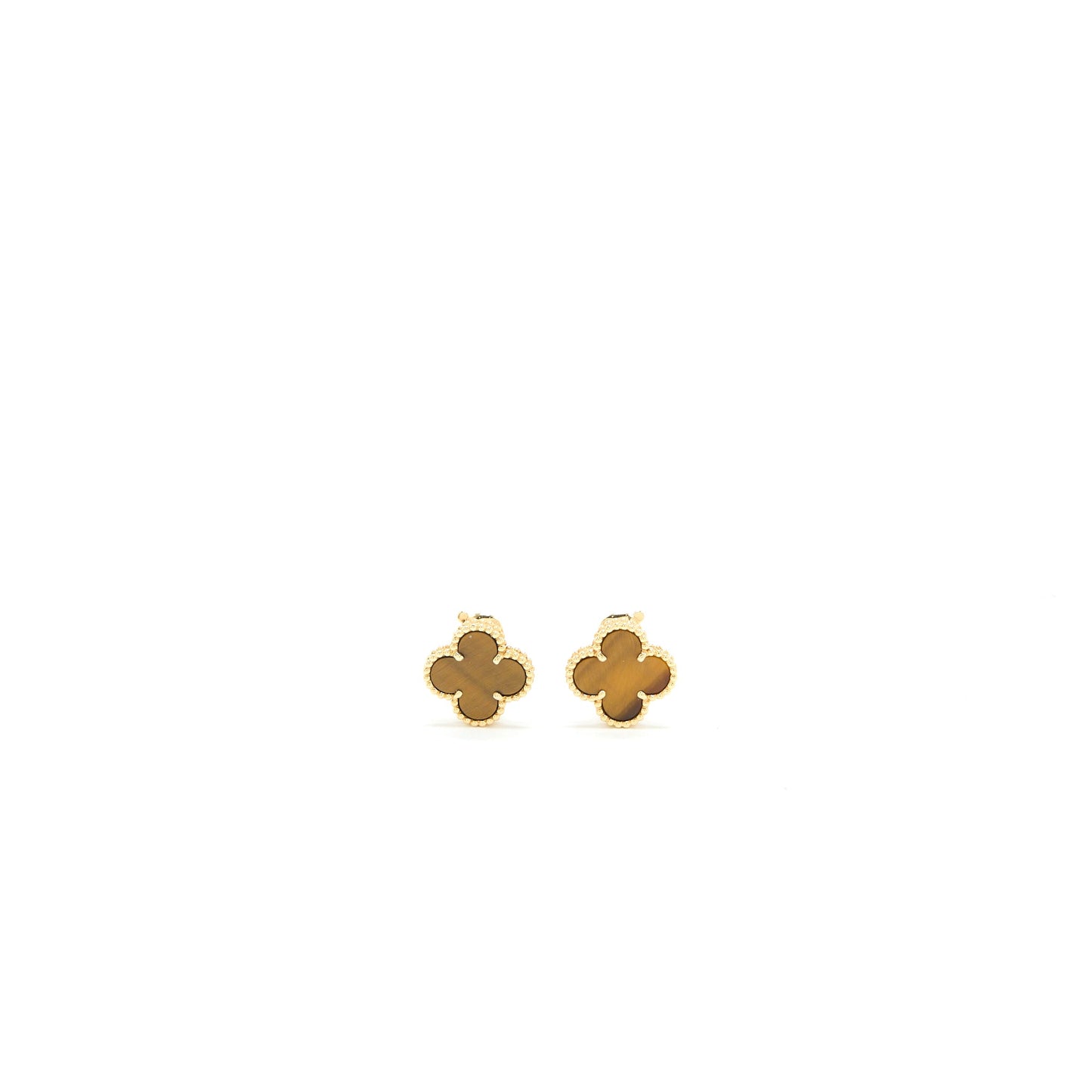 Van Cleef & Arpels Vintage Alhambra Earrings Tiger Eye Yellow Gold