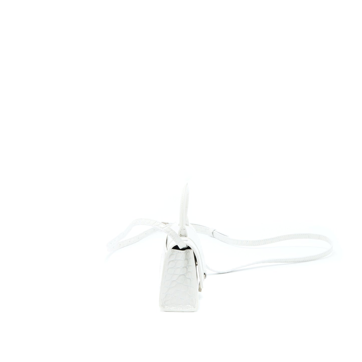Balenciaga Mini Hourglass Bag Croc Embossed Calfskin White SHW