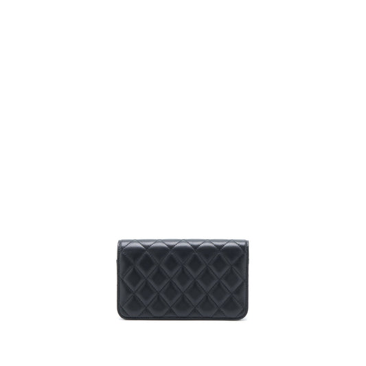 Chanel Pearl Crush Mini Wallet On Chain Lambskin Black Brushed GHW (Microchip)