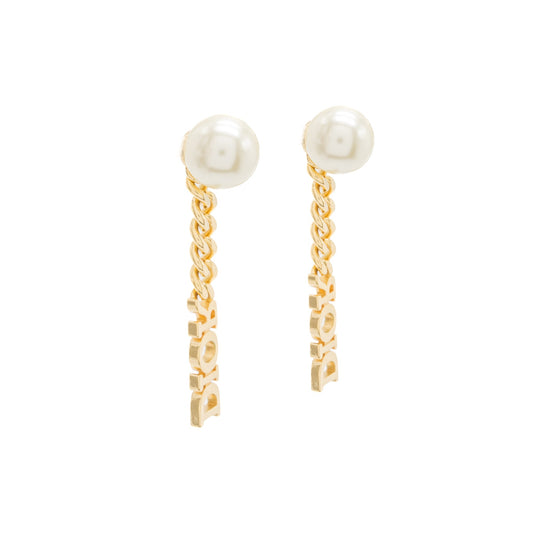 Dior Letter Dropped Earrings Crystal/Pearl Gold Tone