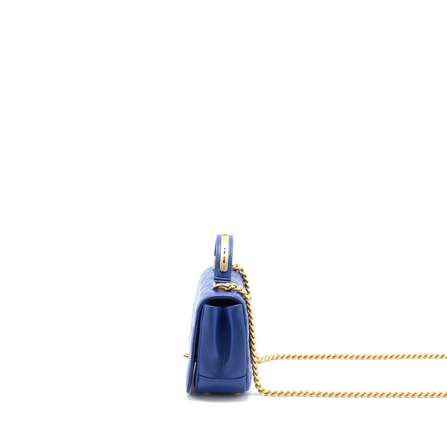 Chanel Top Handle Quilted Flap Bag Caviar Blue GHW