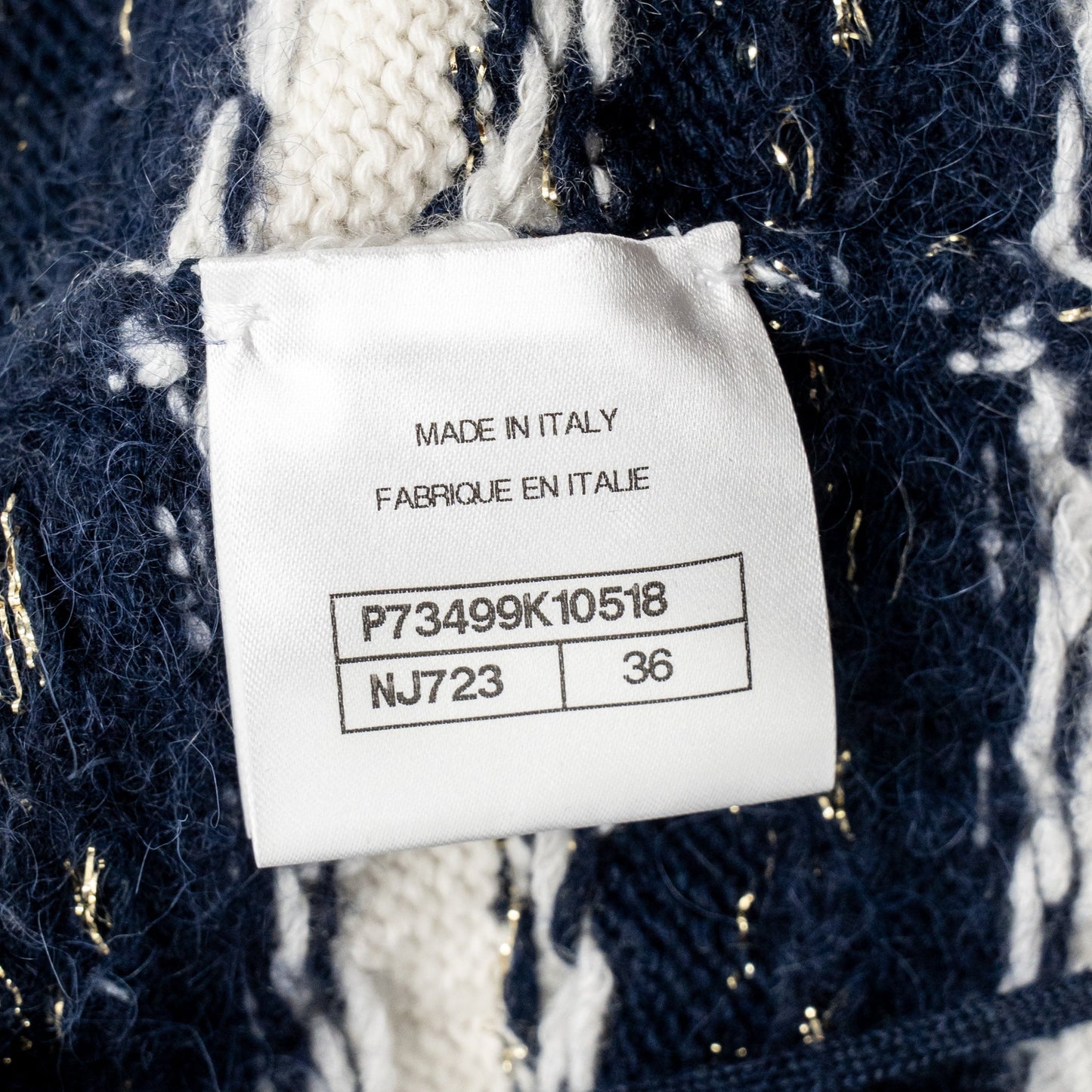 Chanel Size 36 Metal Coco Mark Button Stripe Cardigan Cashmere/Cotton Navy/Blanc/Light Blue SHW