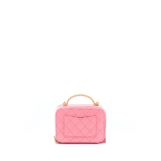 Chanel 22S Letter Top Handle Small Vanity Case Caviar Pink Brushed GHW(Microchip)