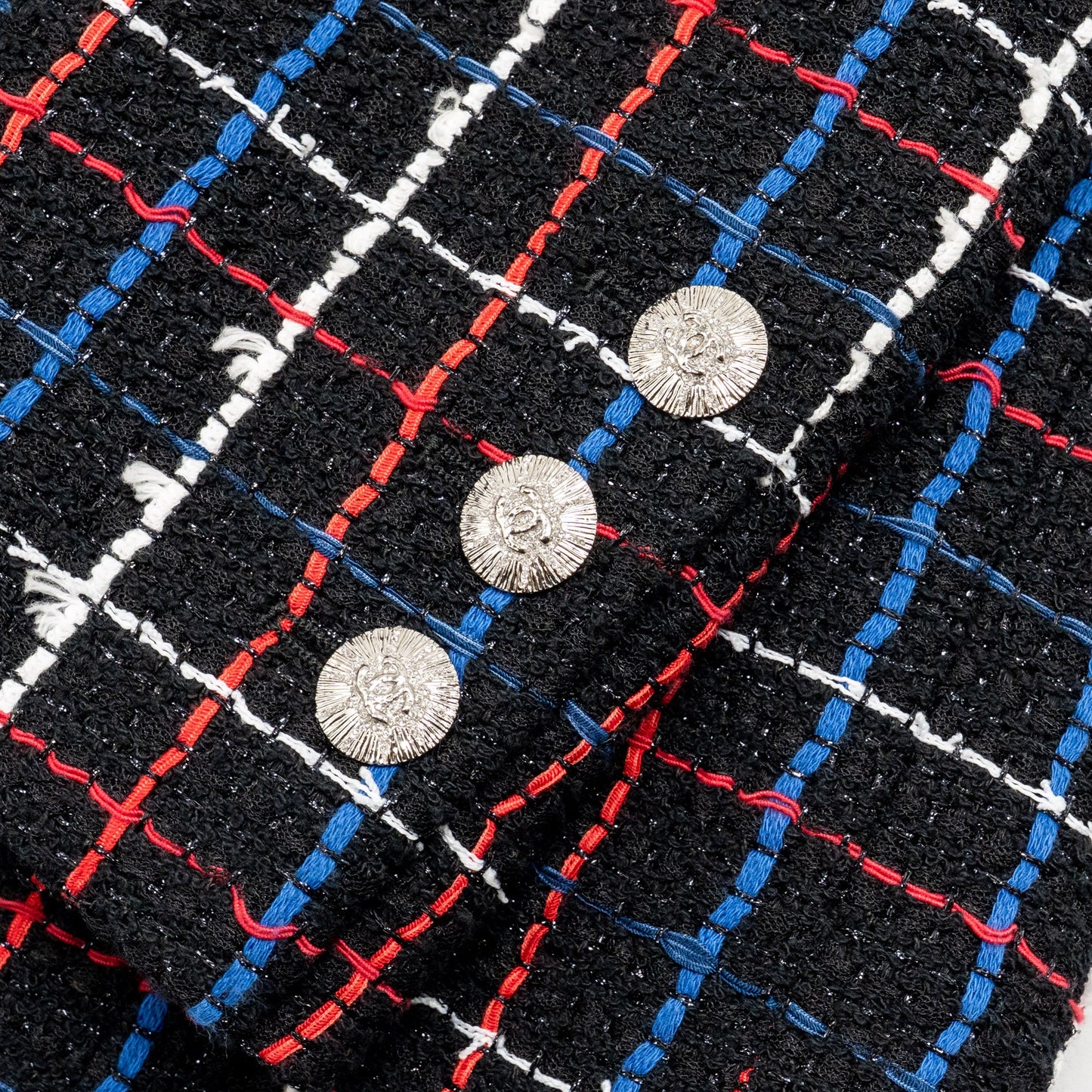 Chanel Size 40 CC Button Tweed Jacket Cotton/Polyester Black/Multicolour