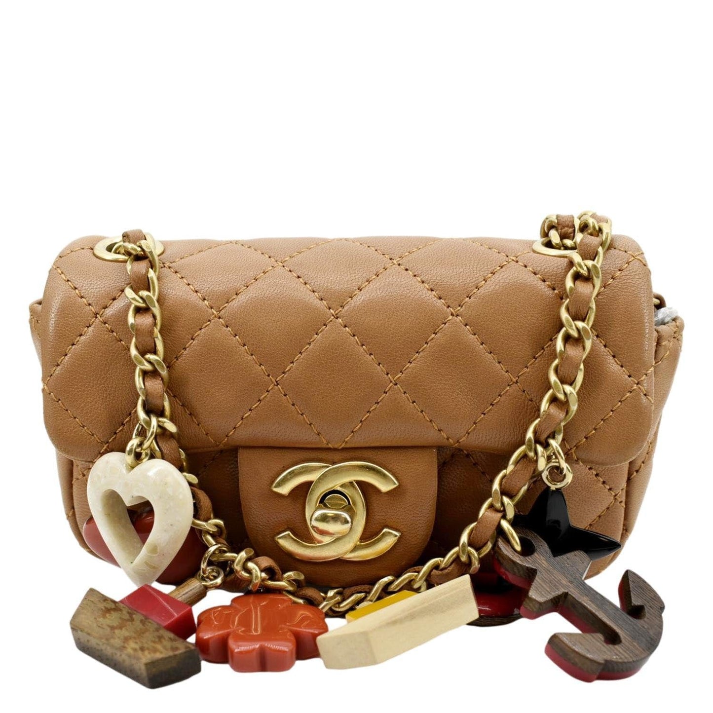 Luxury Chanel Marine Charms Mini Quilted Leather Crossbody Bag Dark Beige