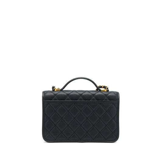 Chanel 22K Top Handle Messenger Bag Caviar Black Brushed GHW (Microchip)