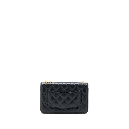 Chanel 22K Gold Pillar Wallet On Chain Lambskin Black Brushed GHW (Microchip)