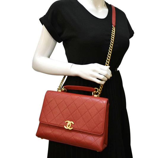 Luxury Chanel Chic Affinity Stitched Small Flap Quilted Caviar Leather Crossbody Bag Red