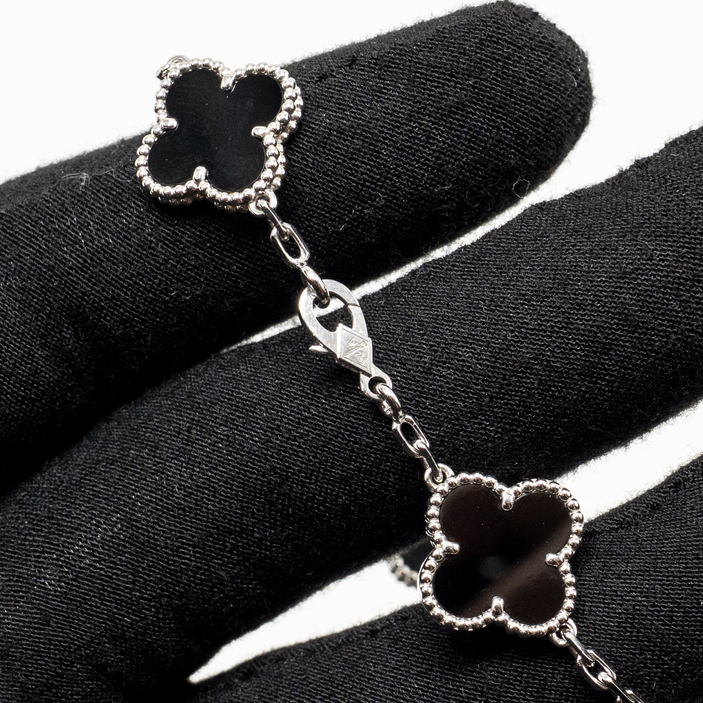 Van Cleef & Arpels Vintage Alhambra Bracelet, 5 Motifs, White Gold/Diamonds/Onyx