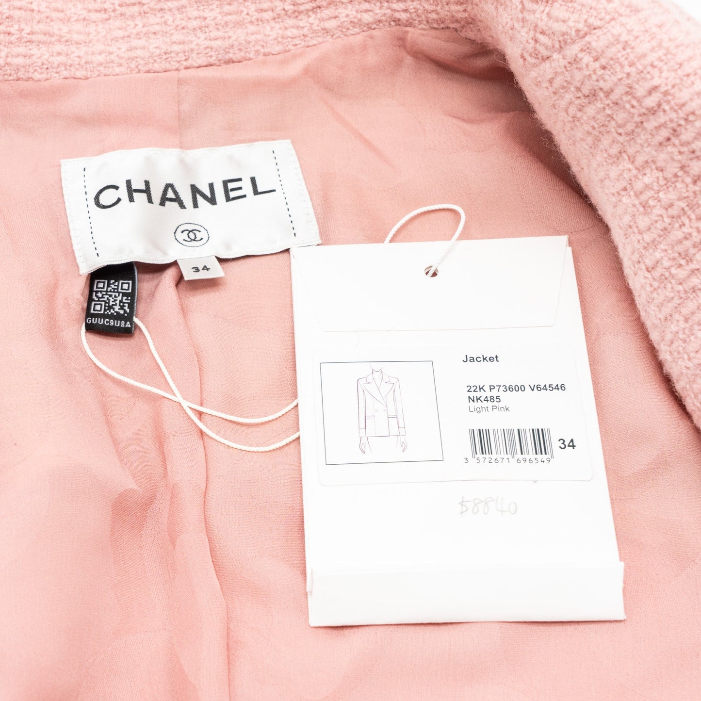 Chanel size 34 22K jacket wool light pink