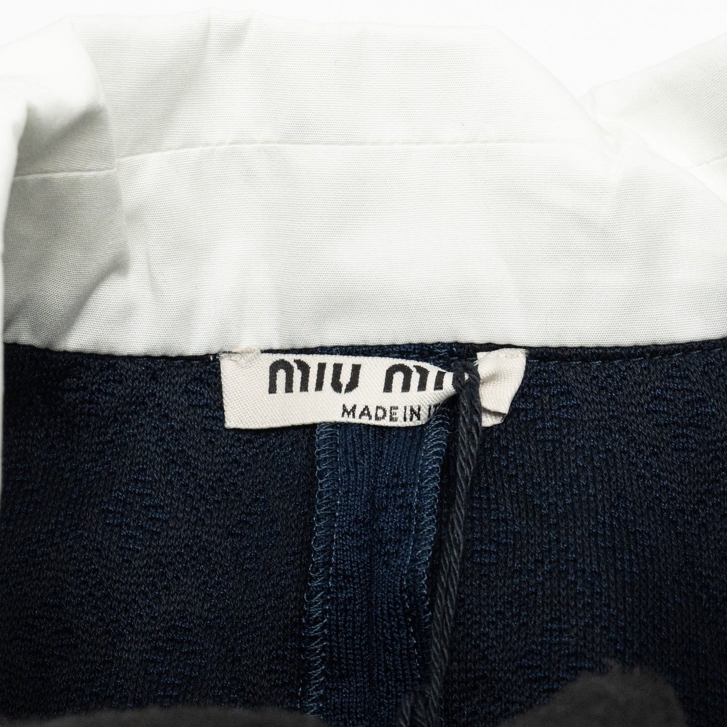MIU MIU Size XS Lace Collar Jacquard Dress With Pearl Cotton/Polyamide Navy/White