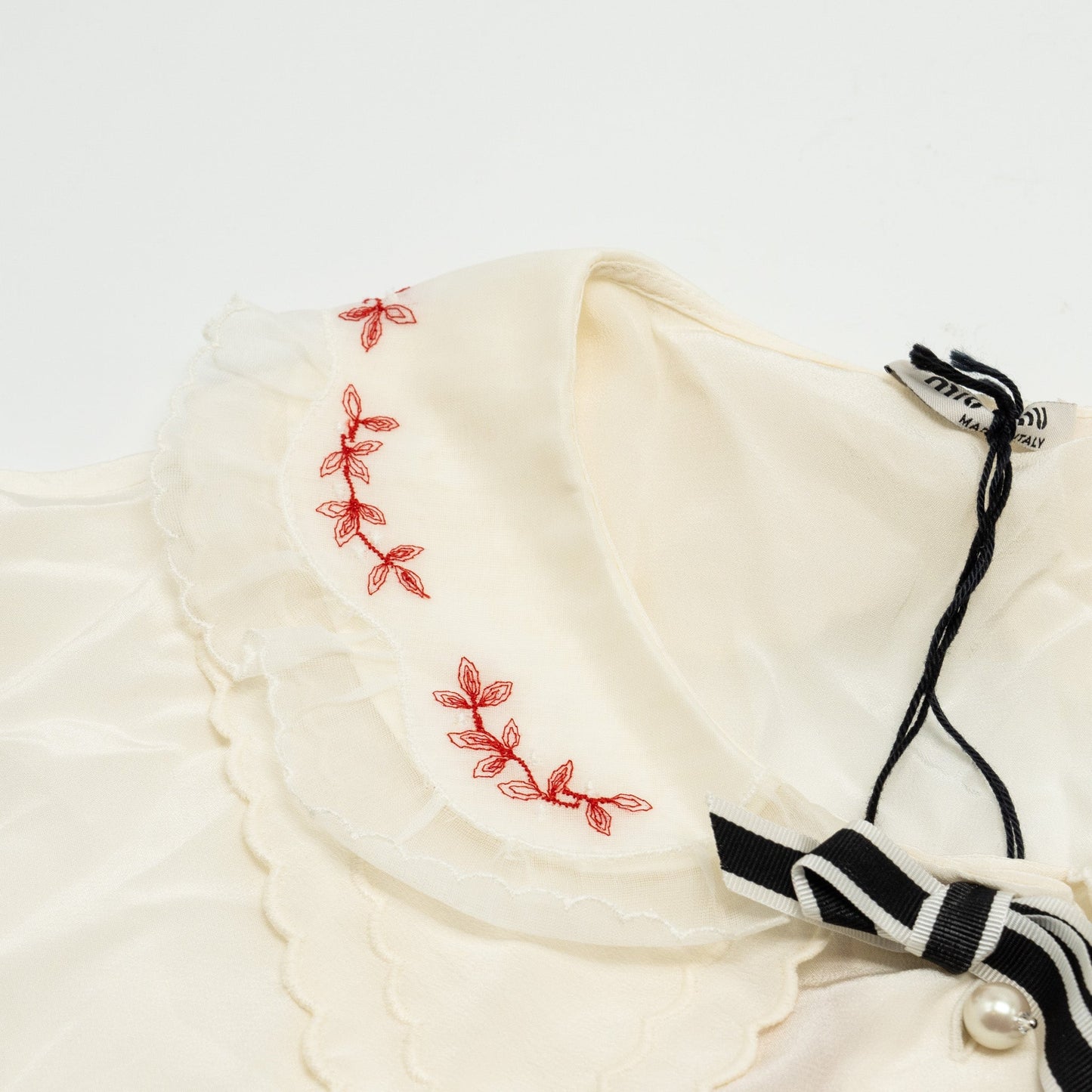 MIU MIU Size 36 Blouse Shirt With Pearl Silk/Cotton White