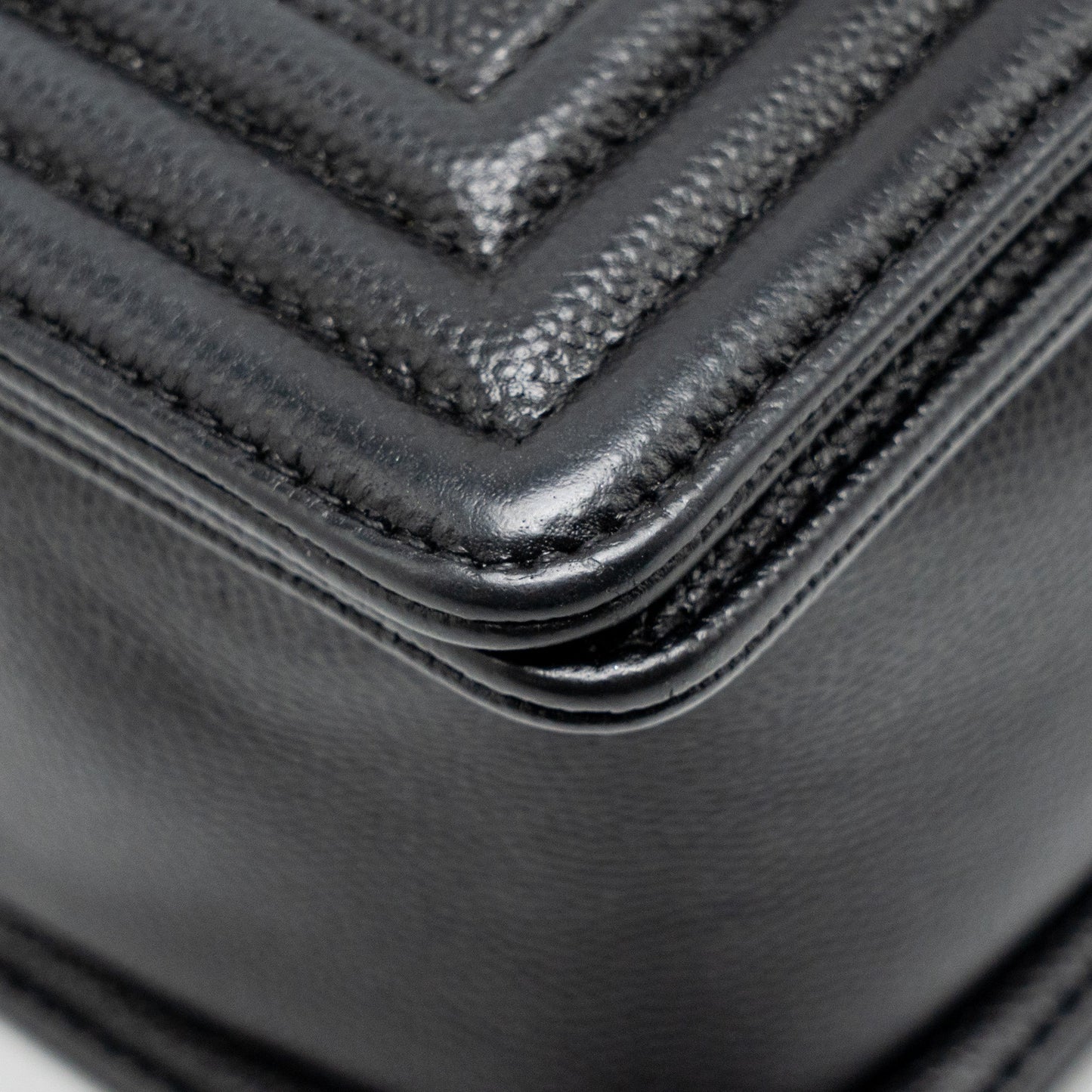 Chanel Medium Boy Bag Chevron Caviar Black Ruthenium Silver Hardware
