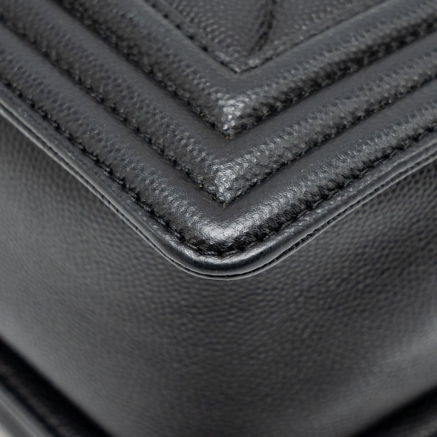 Chanel Medium Boy Bag Chevron Caviar Black Ruthenium Silver Hardware