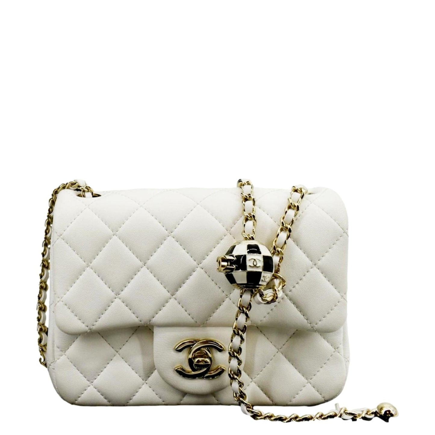Luxury Chanel Pearl Crush Mini Square Flap Leather Crossbody Bag White
