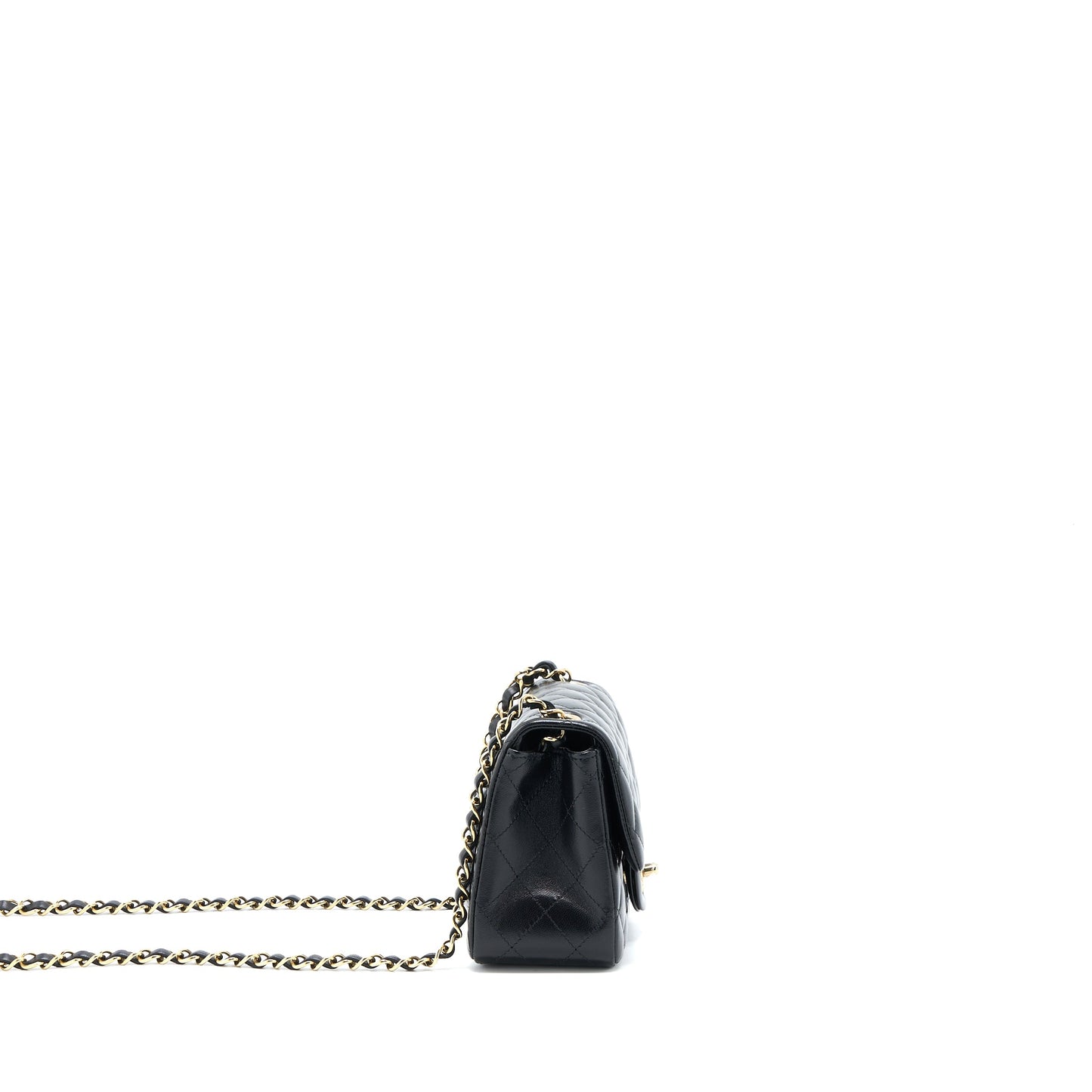 Chanel Classic Mini Square Flap Bag Lambskin Black LGHW (Microchip)