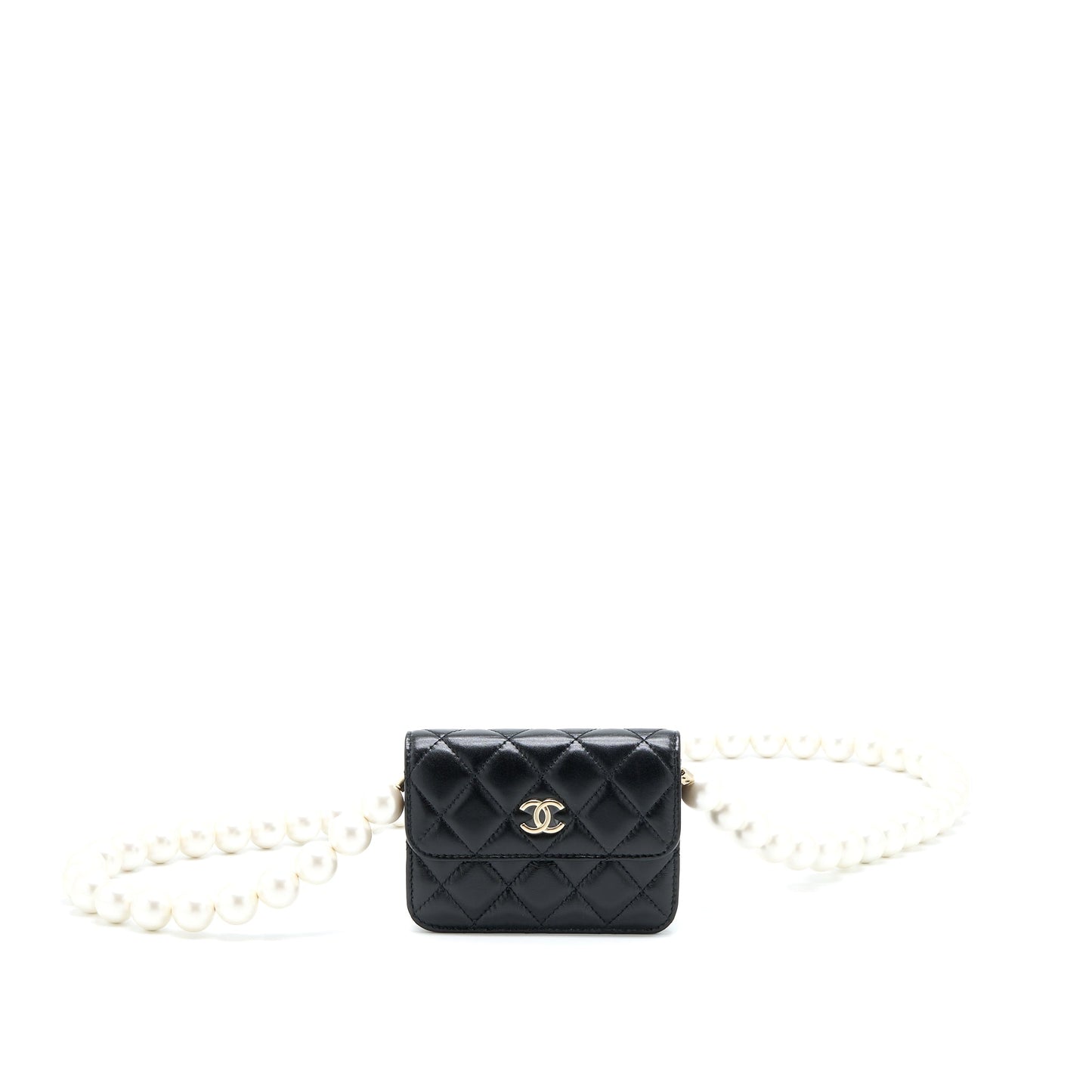 Chanel Mini Flap Bag with Giant Pearl Chain Lambskin Black LGHW