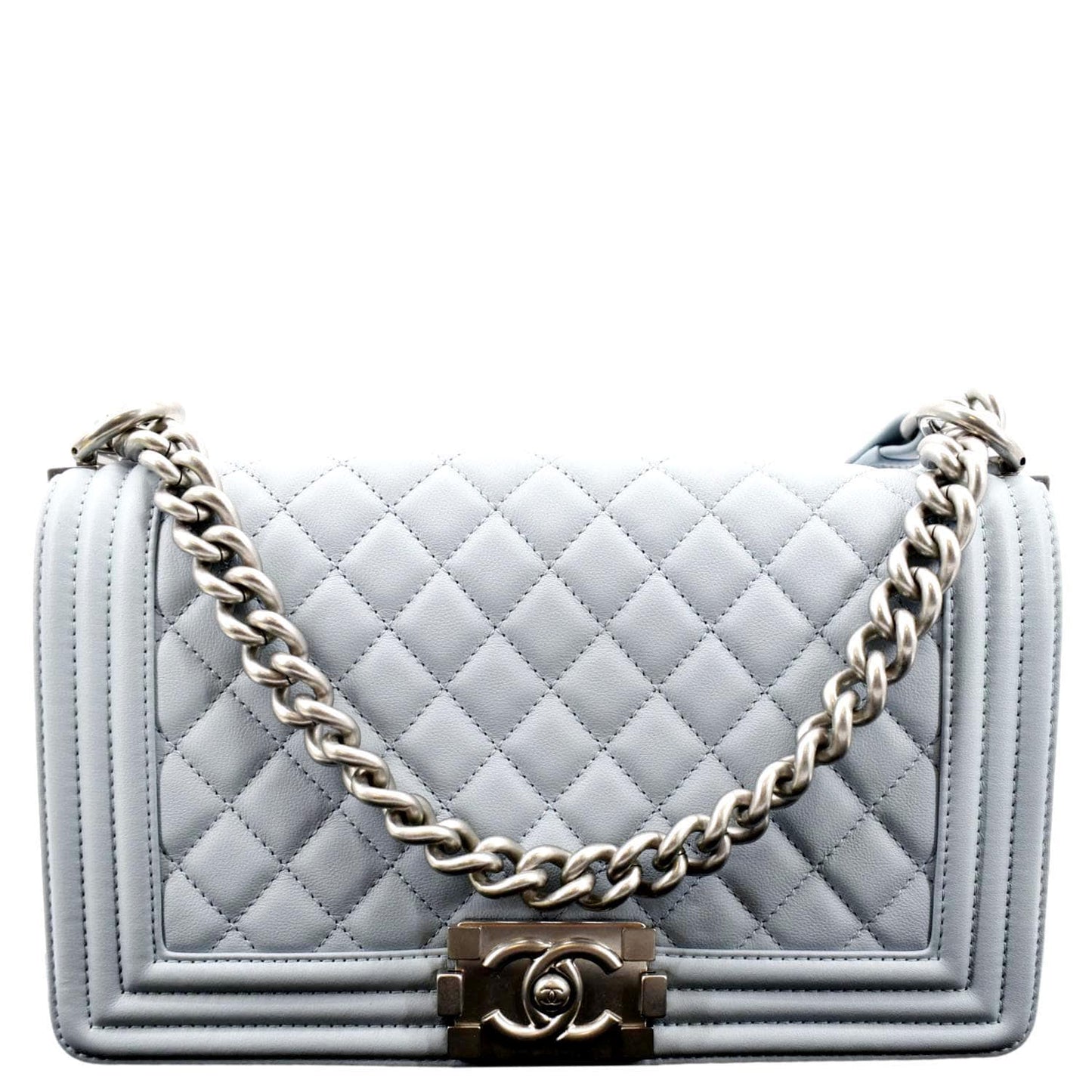 Luxury Chanel Medium Boy Flap Quilted Leather Shoulder Bag Light Blue