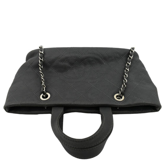 CHANEL Quilted Caviar Leather Shopping Tote Bag Dark Grey