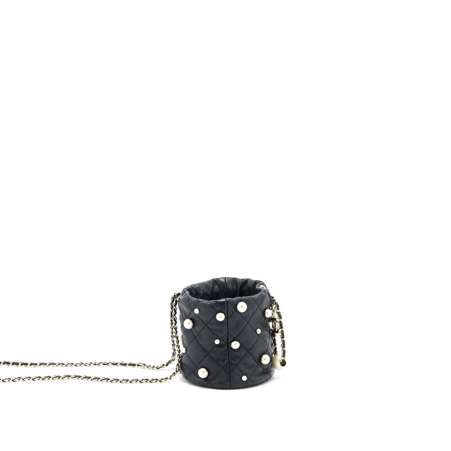 Chanel Mini Pearly Bucket Bag with Chain Lambskin Black LGHW