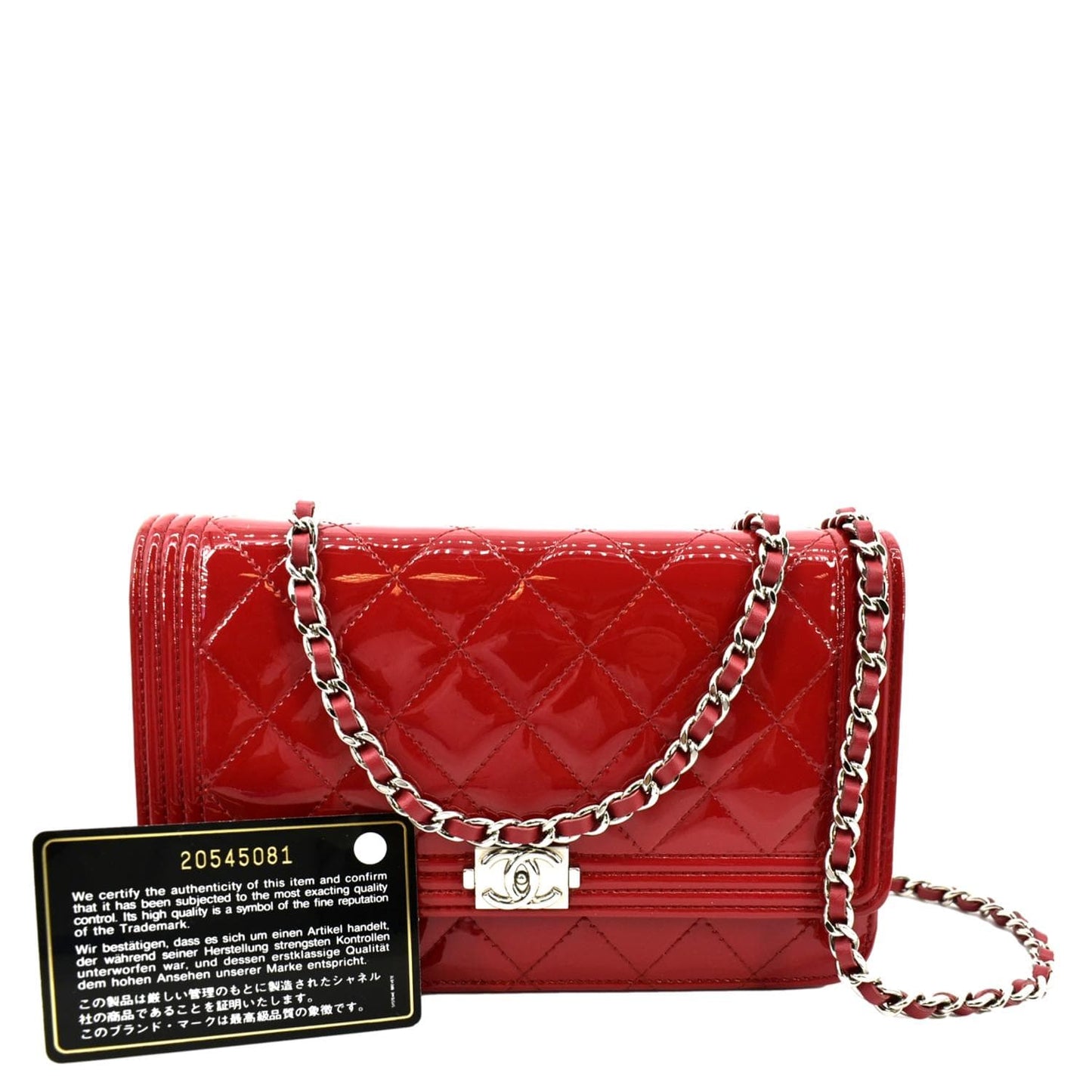 Luxury Chanel Boy Woc Wallet on Chain Quilted Patent Leather Shoulder Bag Red