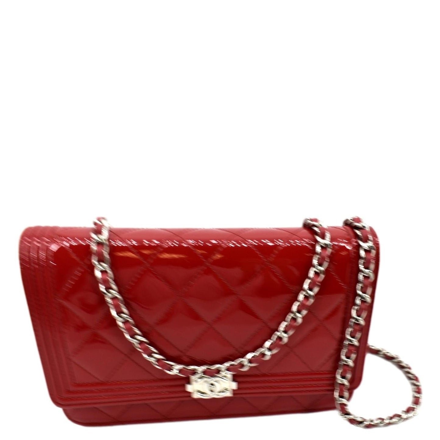 Luxury Chanel Boy Woc Wallet on Chain Quilted Patent Leather Shoulder Bag Red