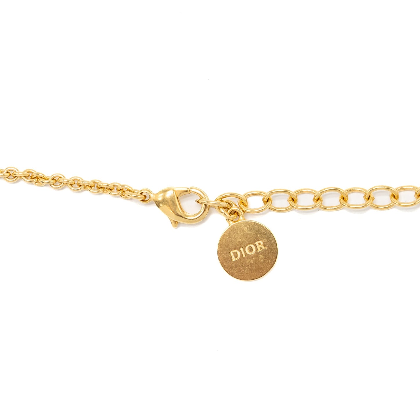 Luxury Dior Flora and Wing Circle Pendant Necklace Gold Tone
