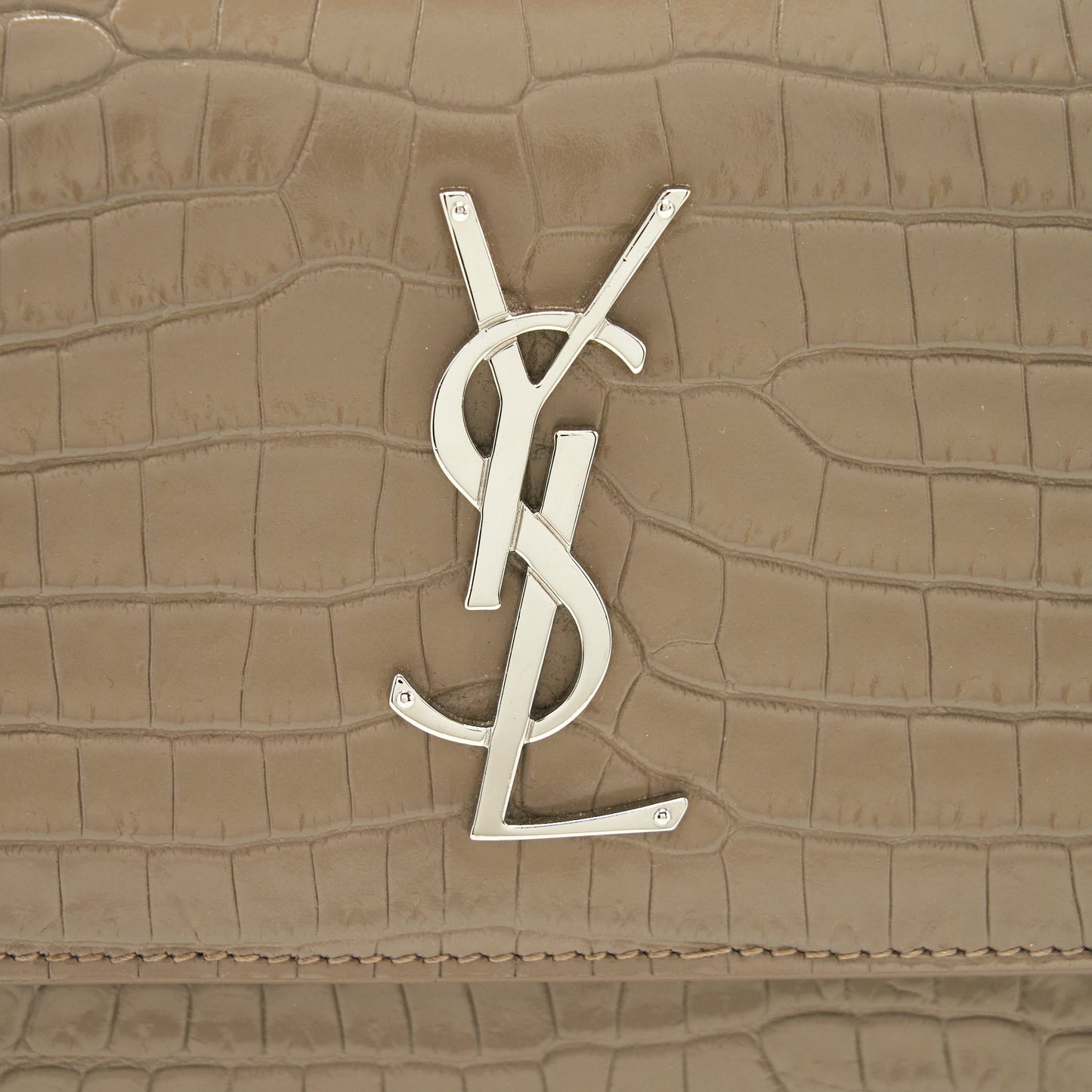 Saint Laurent (YSL) Medium Sunset Croc-Embossed Shiny Light Bronze SHW