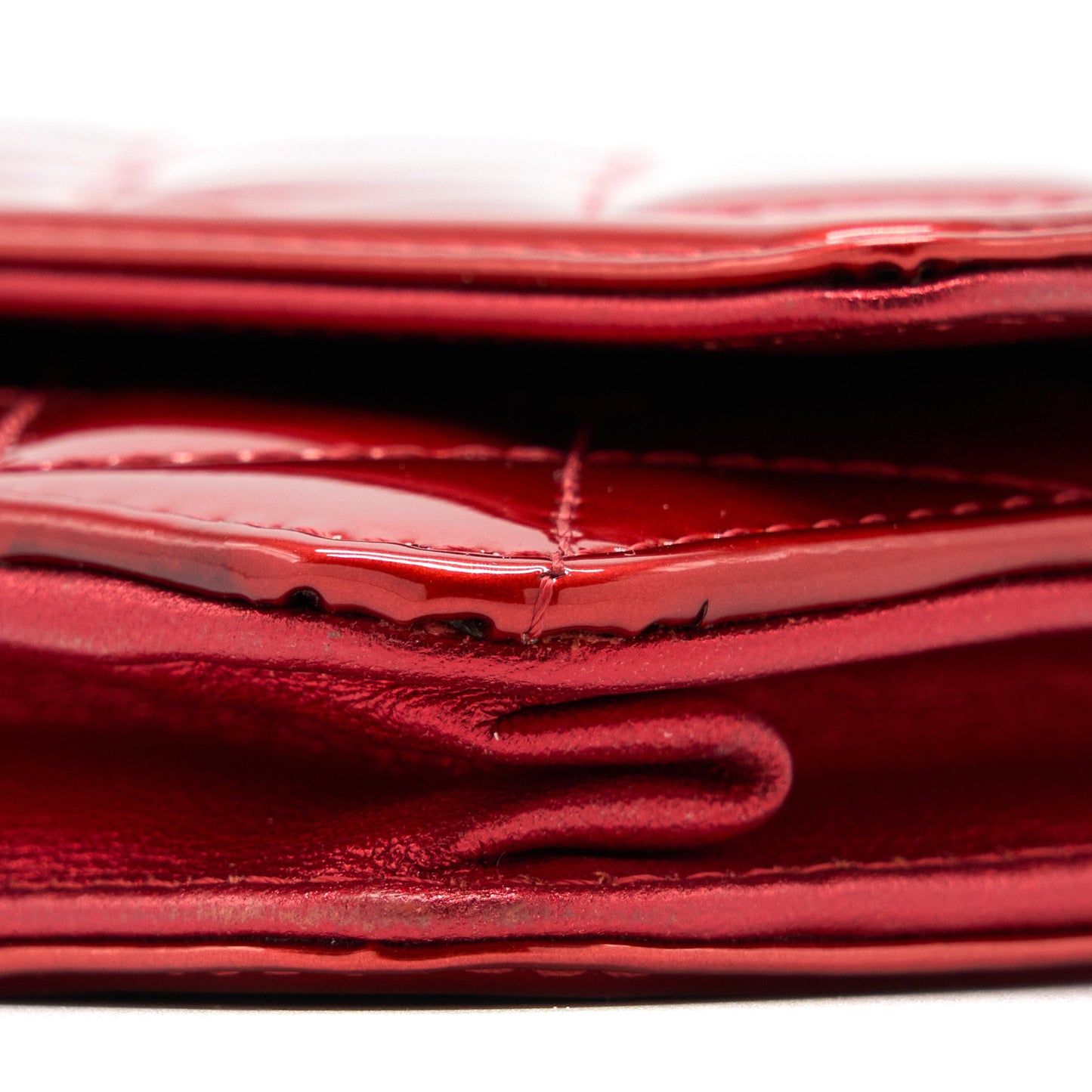 Chanel Boy Wallet On Chain Patent Metallic Red SHW