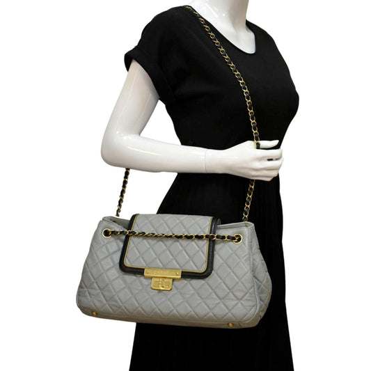 Luxury Chanel East West Accordion Flap Quilted Calfskin Leather Shoulder Bag Grey