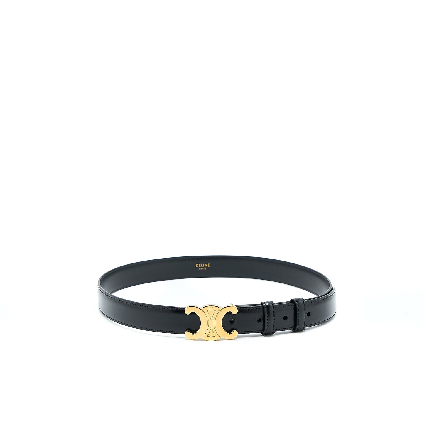 Celine Size 75 Medium Triomphe Belt in Smooth Calfskin Black GHW