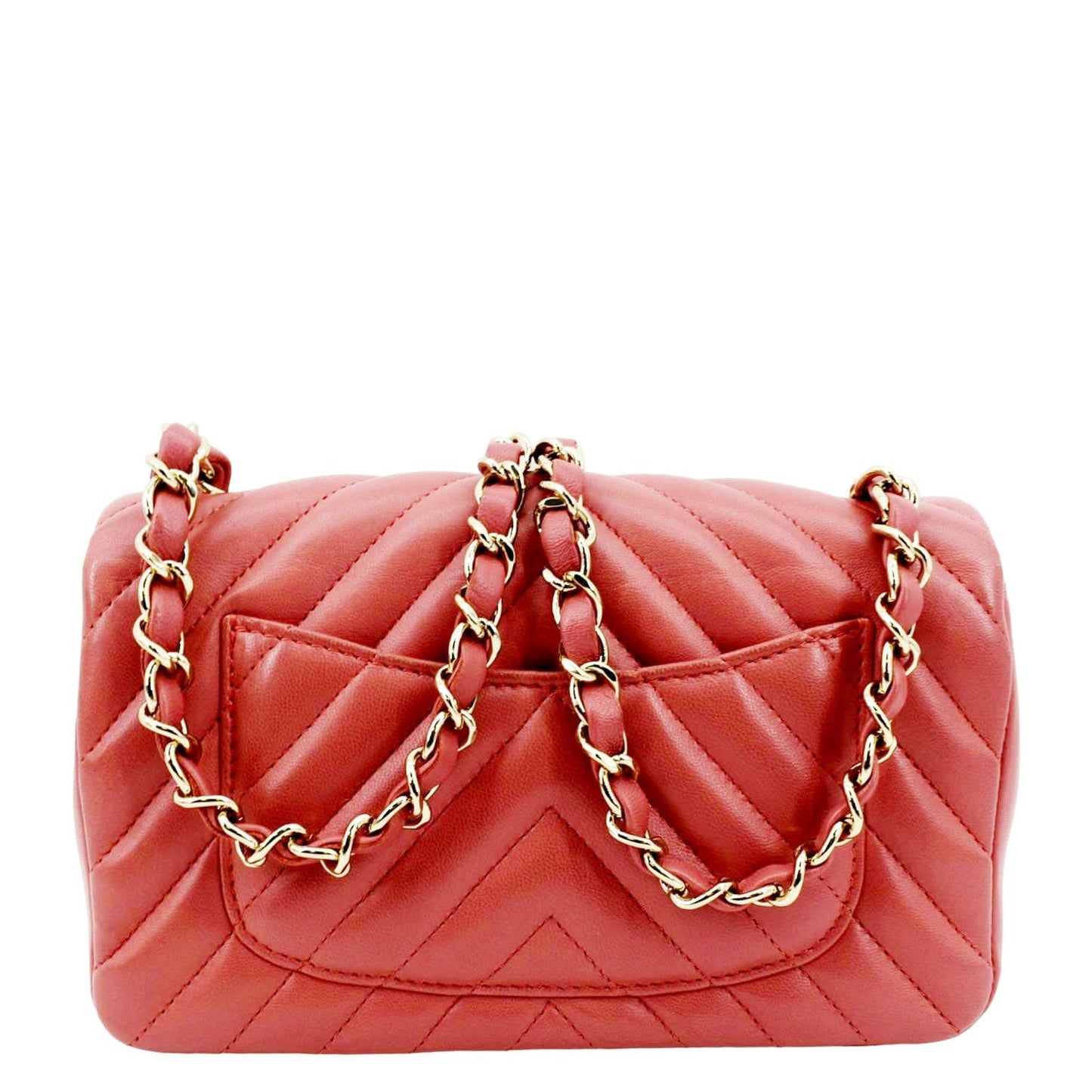 CHANEL Rectangular Flap Mini Quilted Chevron Leather Shoulder Bag Red