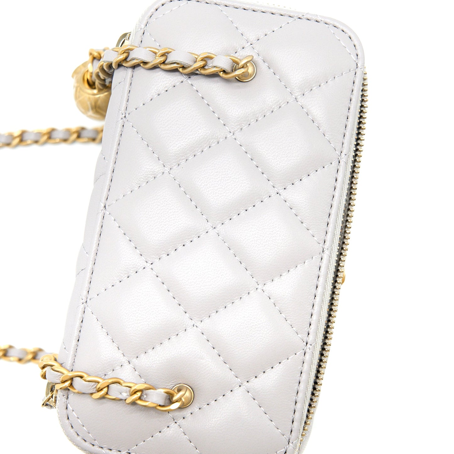 Chanel 22B Pearl Crush Long Vanity with Chain Lambskin Grey GHW