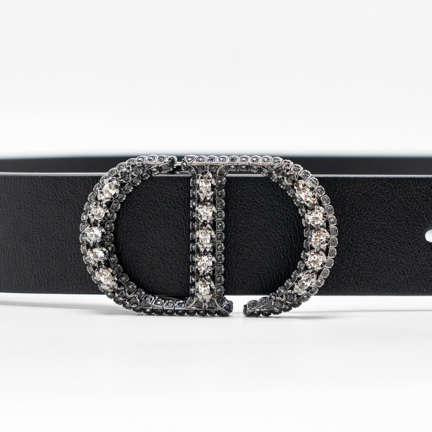 Dior Size 85 Crystal CD 25mm Belt Calfskin Black with Black Hardware