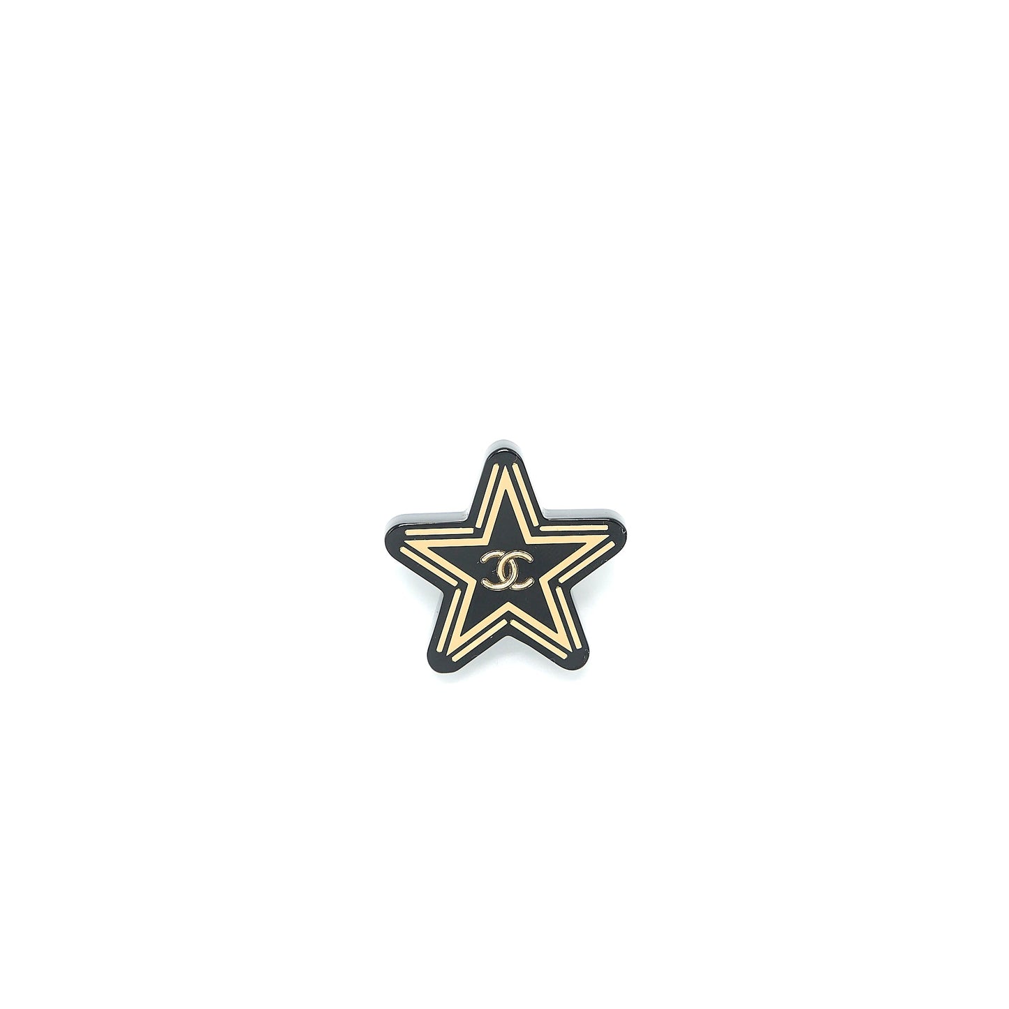 Chanel Star Brooch Black Gold Tone