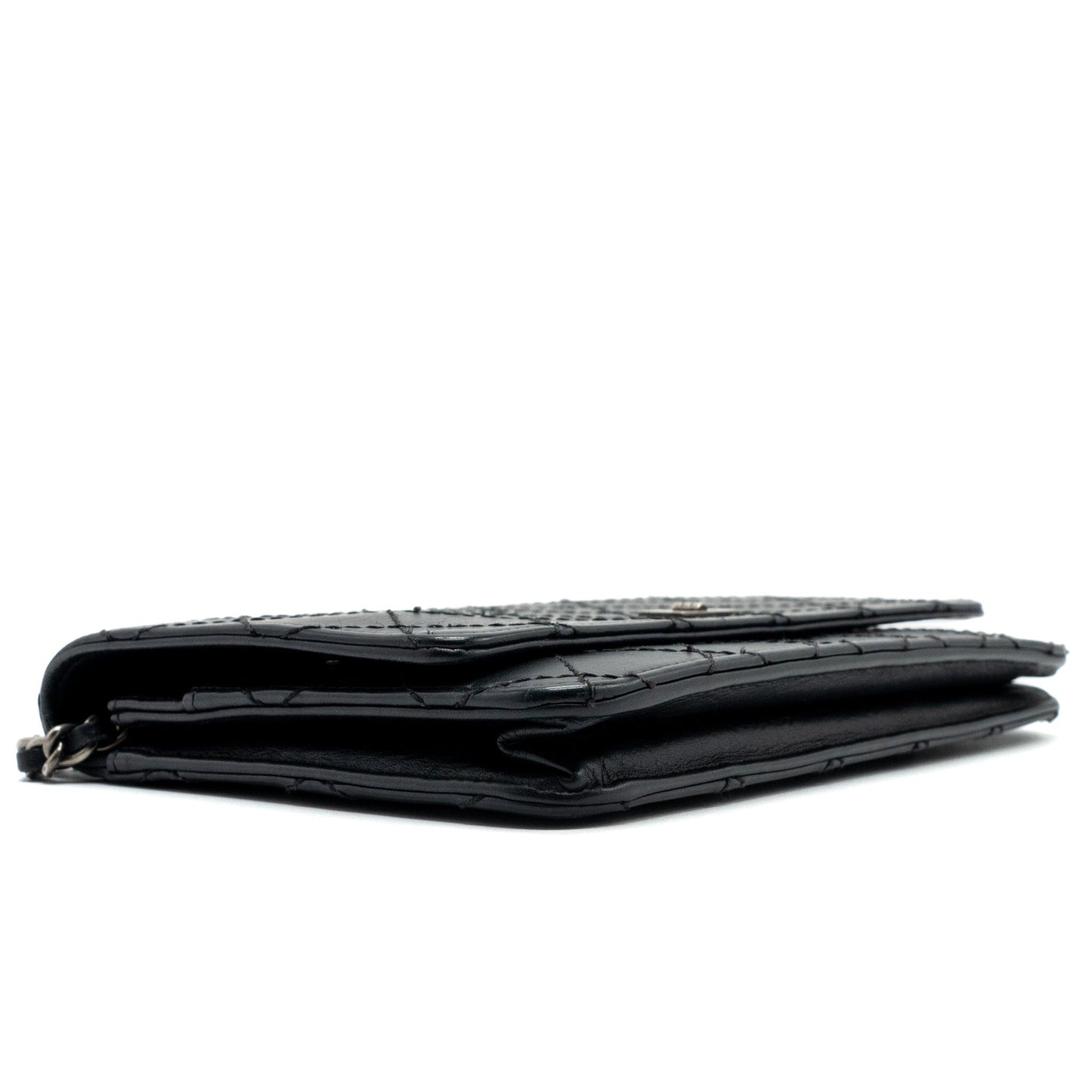 Chanel 2.55 Wallet On Chain Aged Calfskin Black Ruthenium SHW