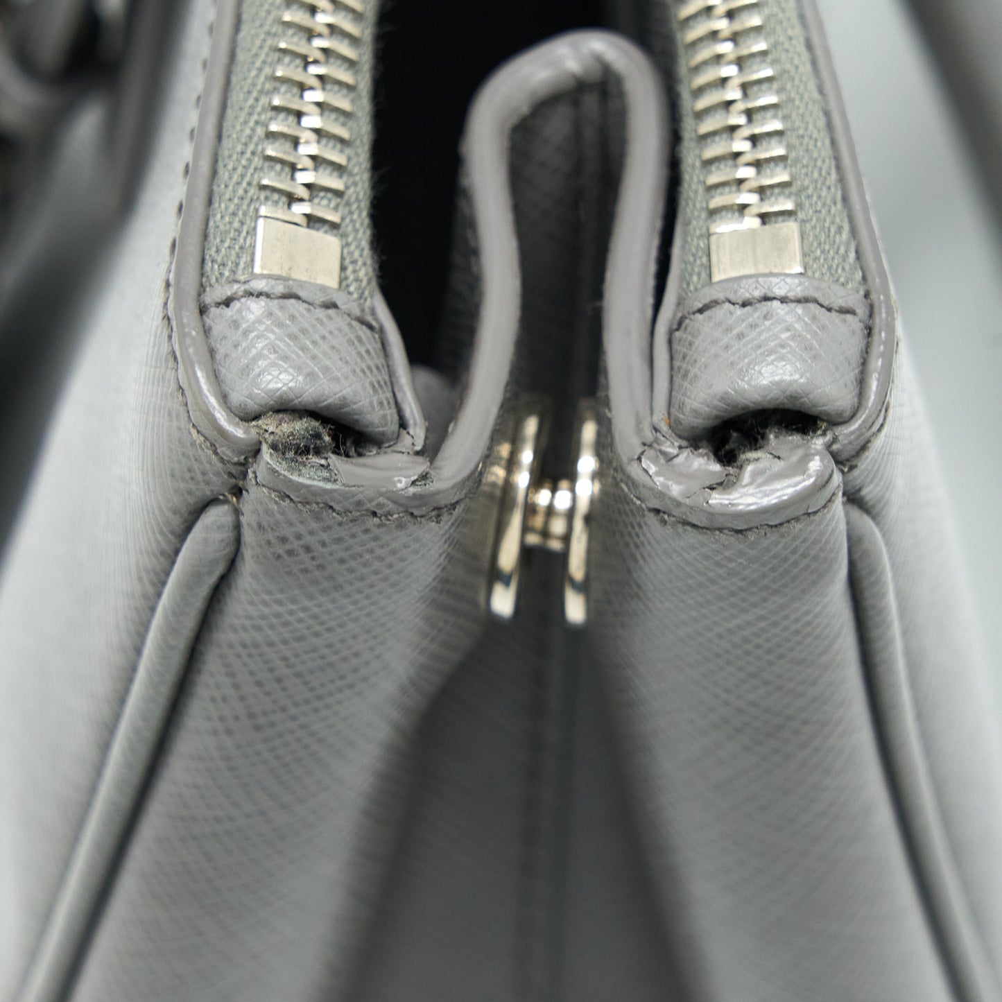 Prada Double Zip Tote Bag Saffiano Calfskin Multicolour Grey SHW