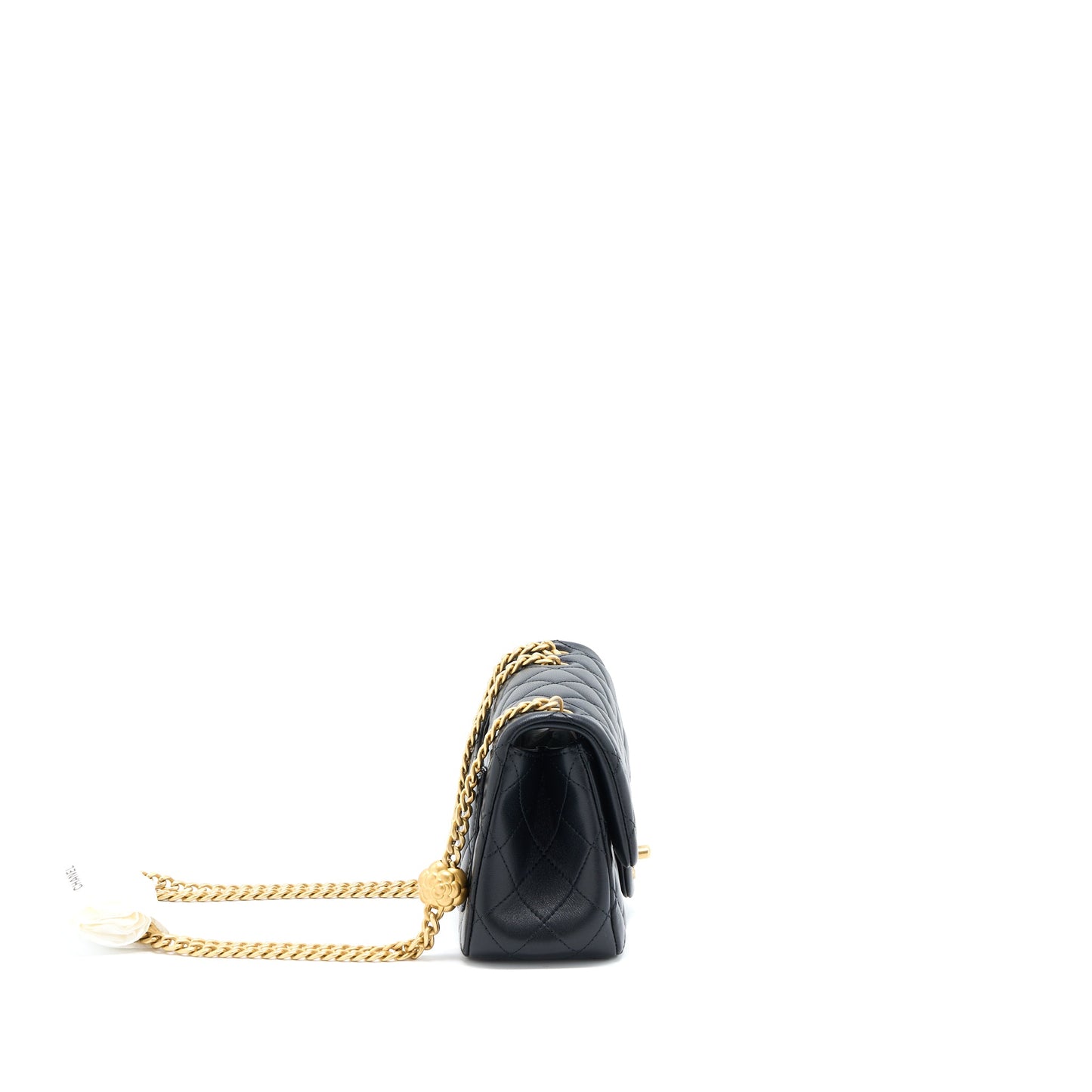 Chanel 23S Camellia Chain Mini Square Flap Bag Lambskin Black Brushed GHW (Microchip)
