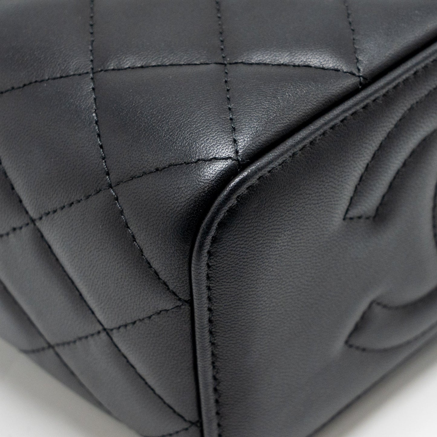 Chanel Top Handle Long Vanity Case with Chain Lambskin Black LGHW (microchip)