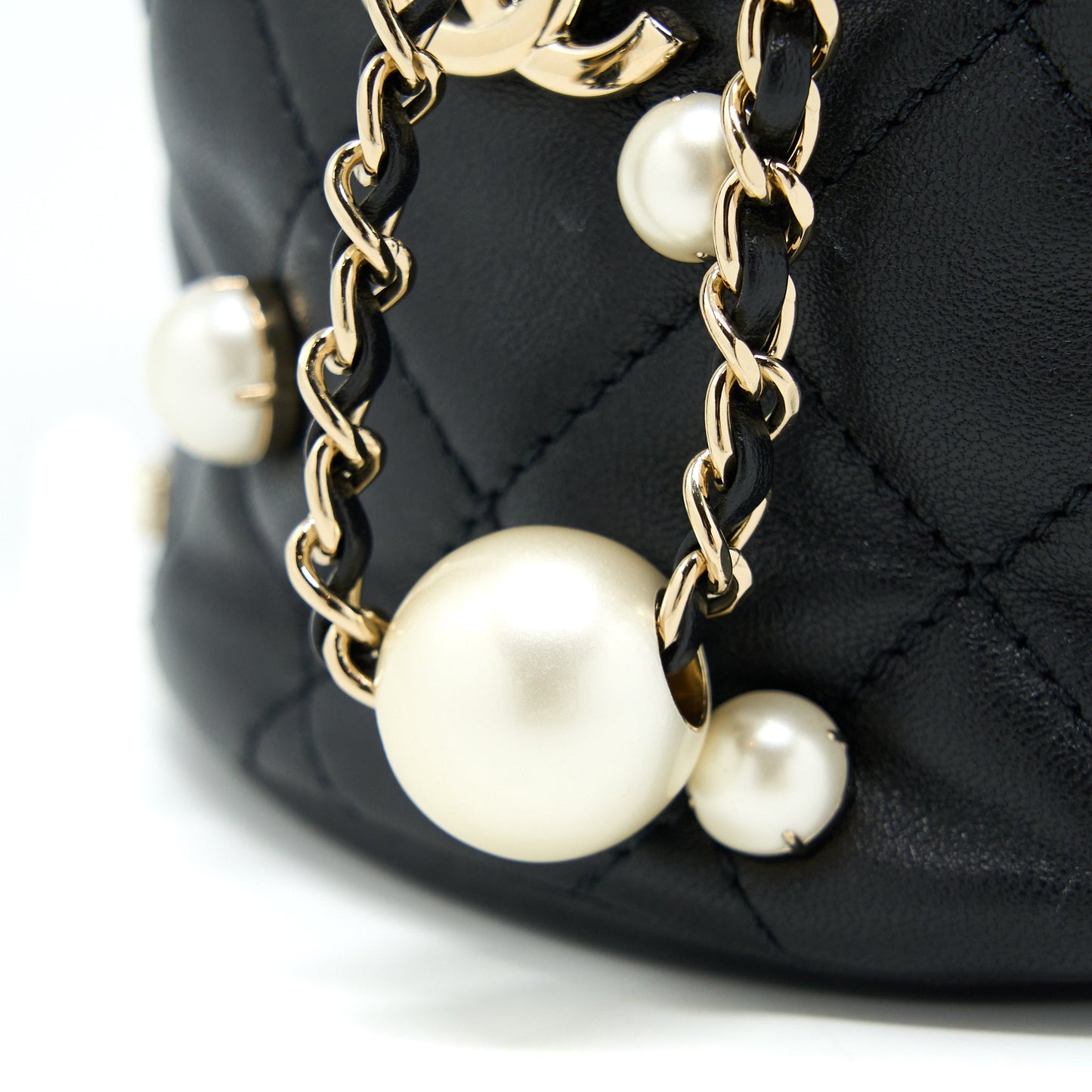 Chanel Mini Pearly Bucket Bag with Chain Lambskin Black LGHW