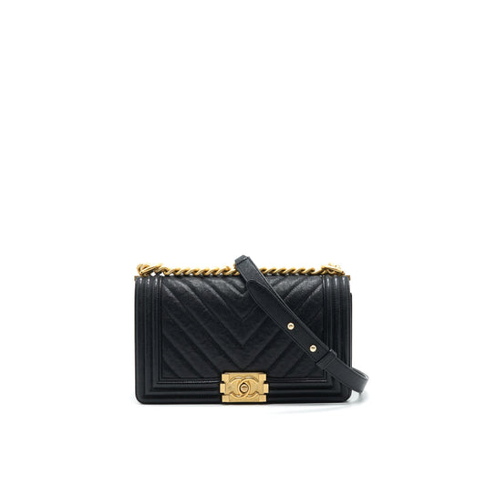 Chanel Chevron medium Boy Chanel Handbag Caviar Black GHW