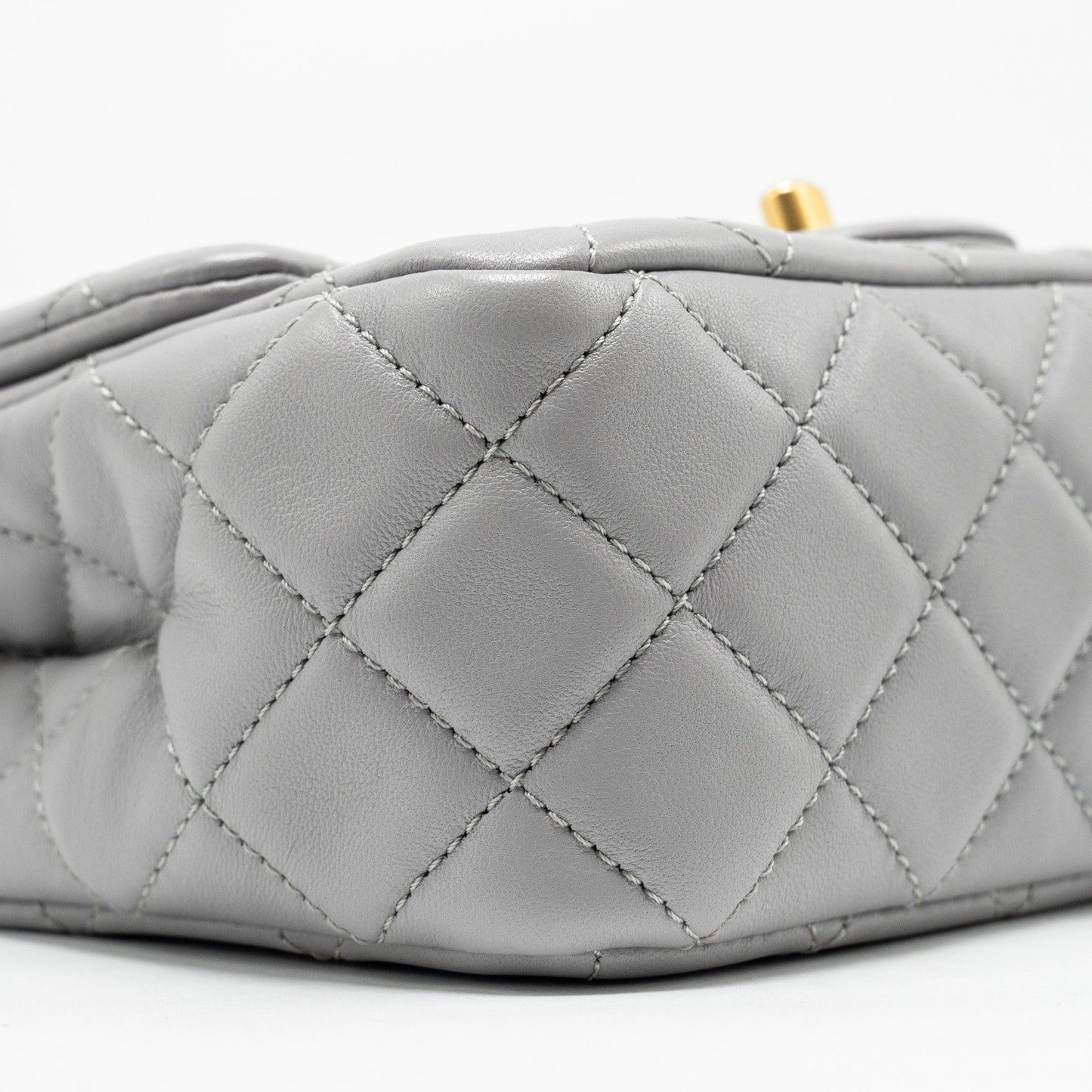 Chanel Pearl Crush Mini Square Flap Bag Lambskin Light Grey GHW (Microchip)