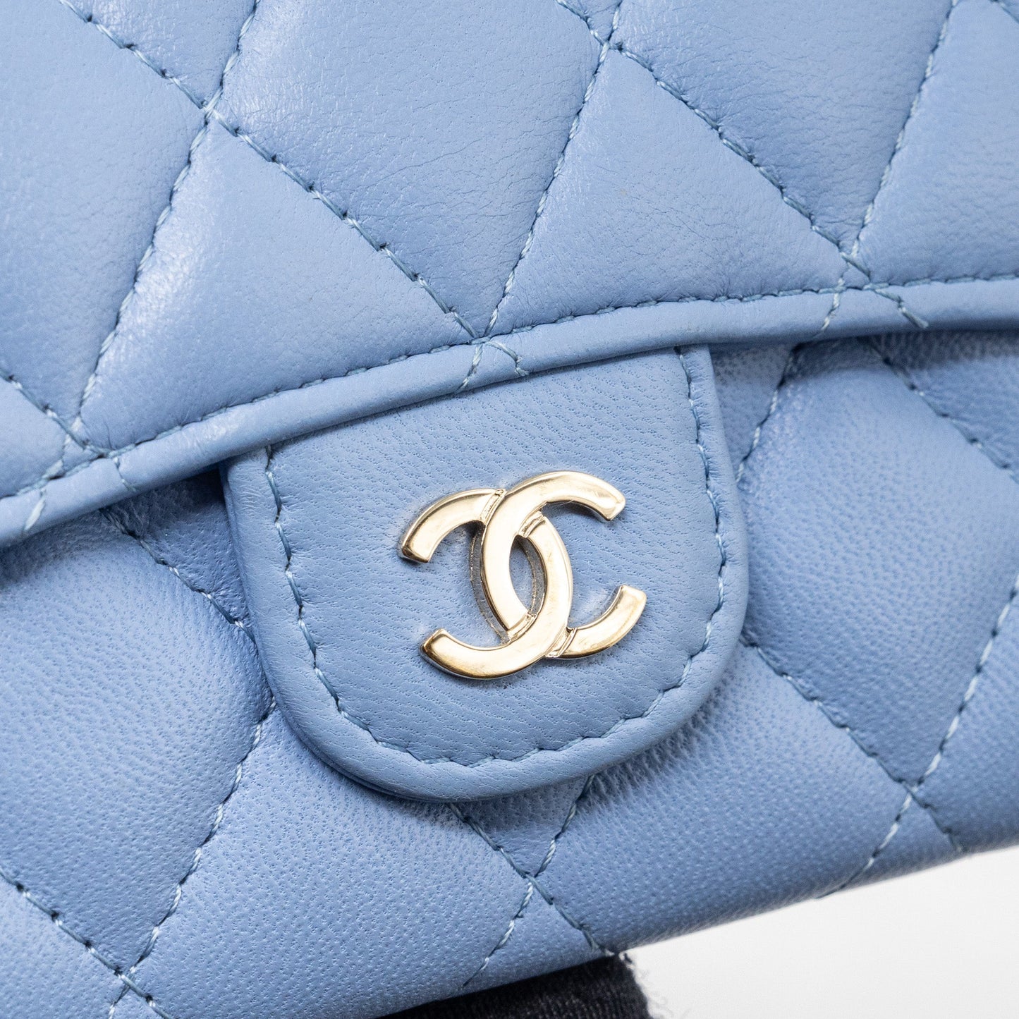Chanel Classic Flap Card Holder Lambskin Light Blue LGHW