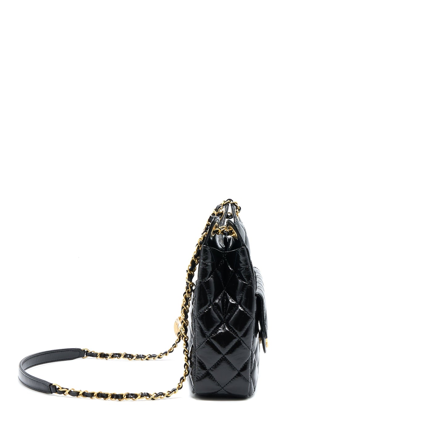 Chanel 23C Hobo Bag Shiny Calfskin Black Brushed GHW(Microchip)