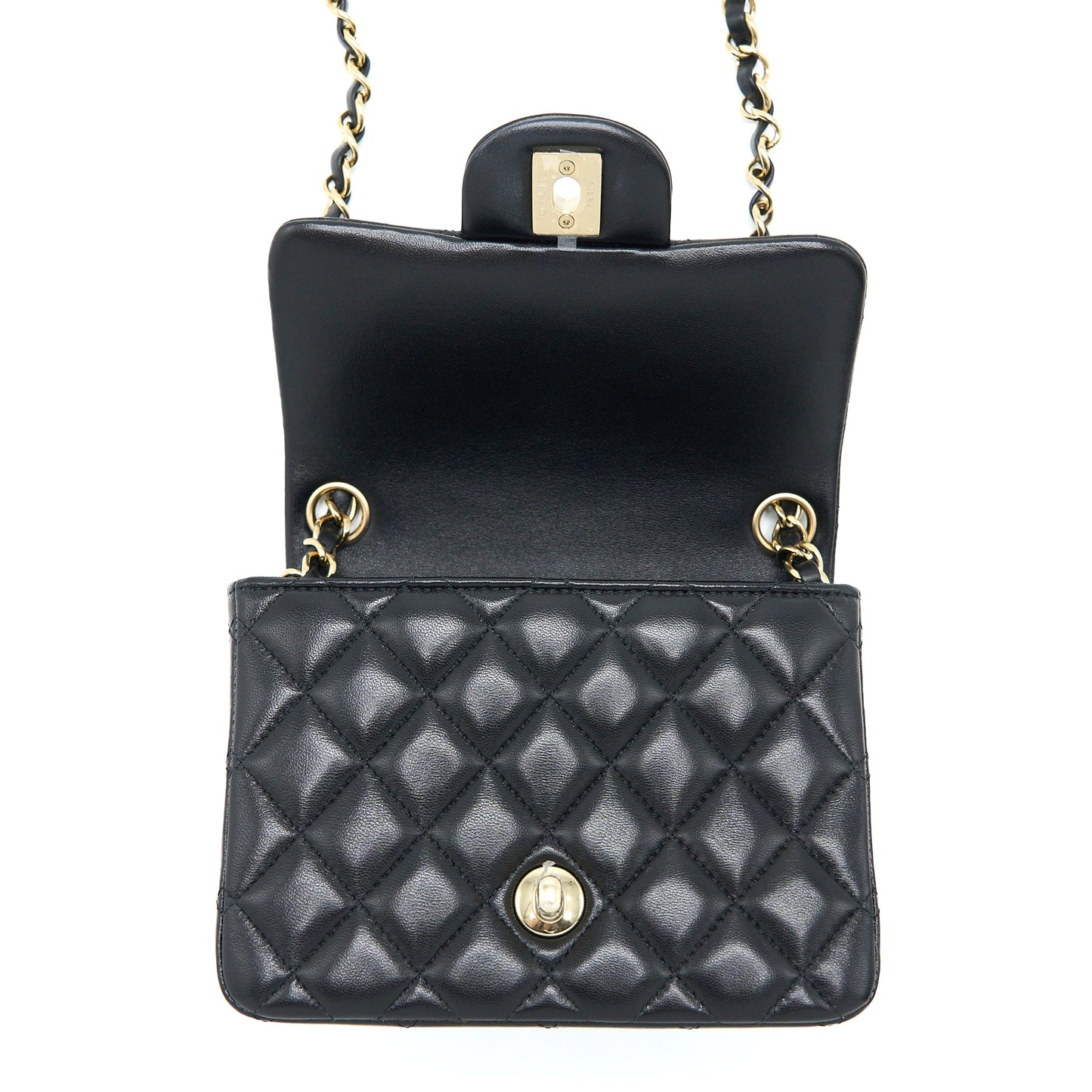Chanel Classic Mini Square Flap Bag Lambskin Black LGHW (Microchip)