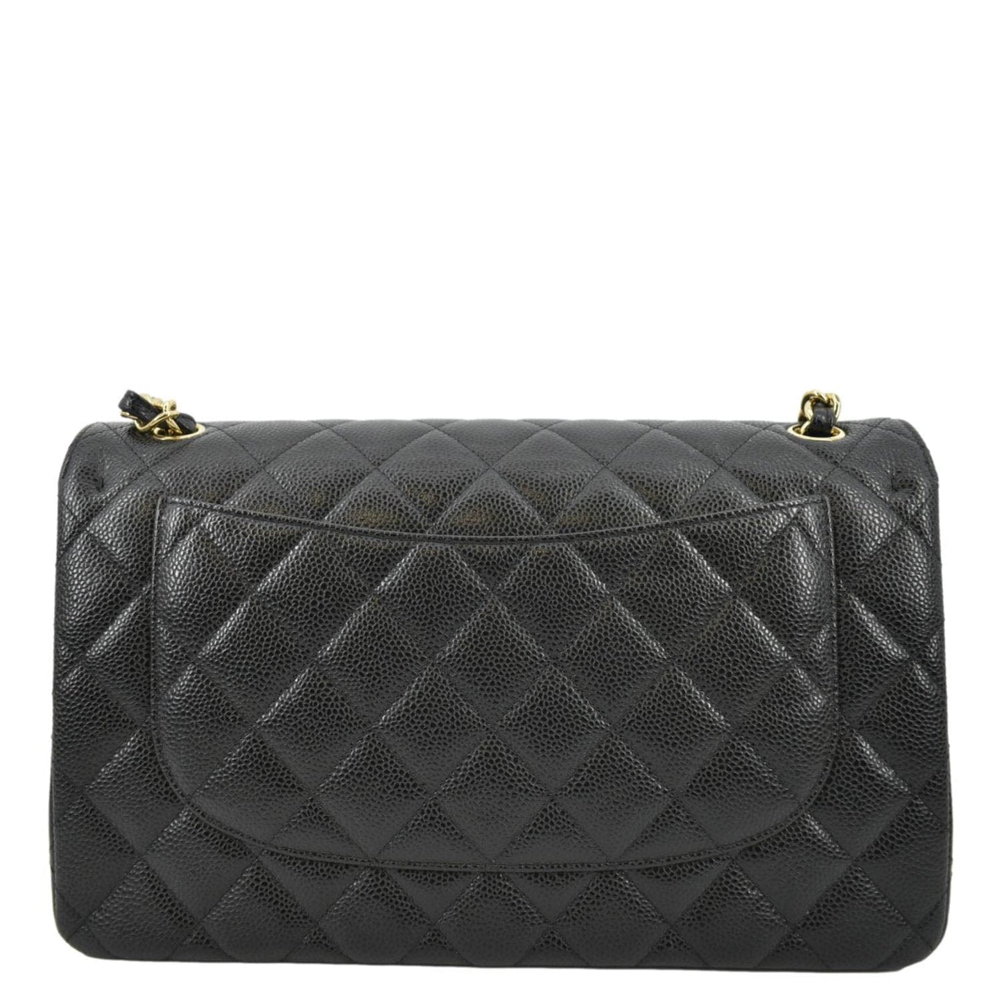 CHANEL Classic Medium Double Flap Quilted Caviar Leather Crossbody Bag Black
