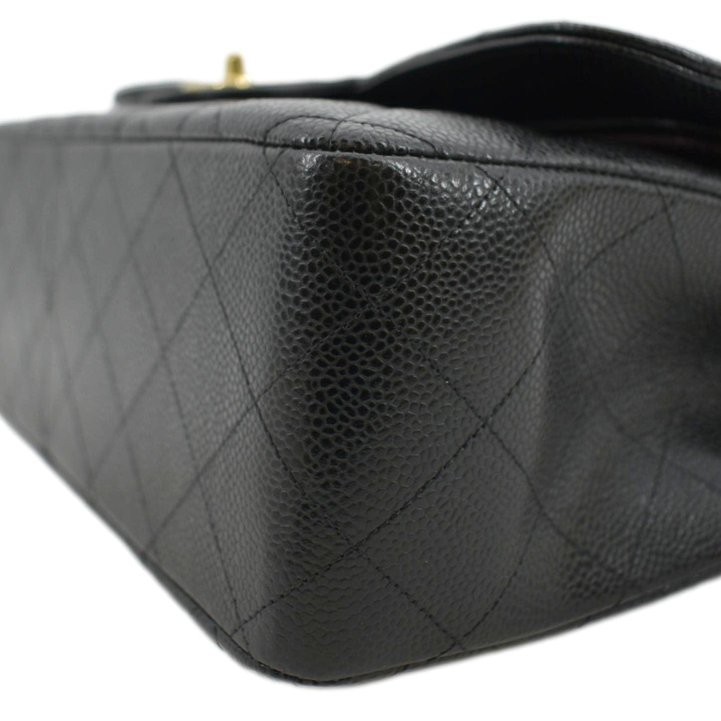 CHANEL Classic Medium Double Flap Quilted Caviar Leather Crossbody Bag Black