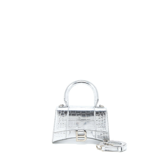 Balenciaga Hourglass XS Embossed Calfskin Silver SHW