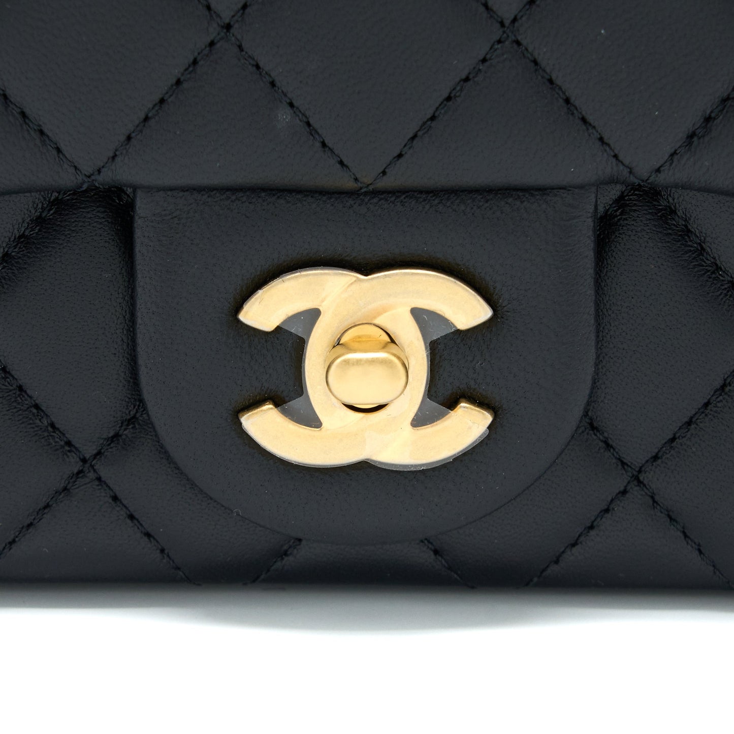 Chanel 23S Camellia Chain Mini Square Flap Bag Lambskin Black Brushed GHW (Microchip)