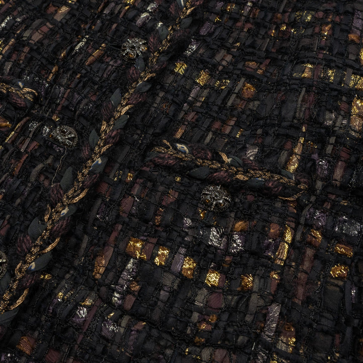 Chanel size 46 tweed jacket multicolor black / burgundy/ gold